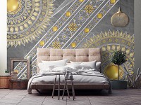 Флизелиновые фотообои абстракция восточный стиль 368x254 см Золотая мандала на сером фоне с узорами (10123V8) +клей