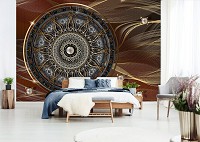 Флизелиновые фотообои абстракция 254x184 см мандала с украшениями на темном фоне (10126V4)+клей