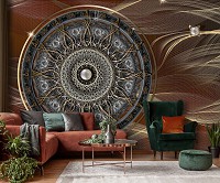Флизелиновые фотообои на стену восточный стиль 416x254 см Темная мандала на фоне с узорами (10126VEXXXL) +клей