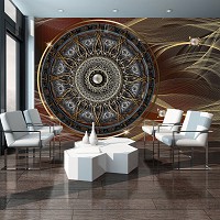 Абстрактные флизелиновые фотообои восточный стиль 368x280 см Темная мандала на фоне с узорами (10126V10) +клей