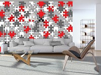 Для детей флизелиновые фотообои Геометрическая головоломка Черно-белые с красным пазлы (10128V)+клей