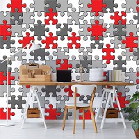 Детские флизелиновые фотообои 254x184 см Геометрическая головоломка Черно-белые с красным пазлы (10128V4)+клей