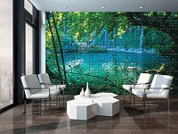 Флізелінові фотошпалери Ландшафт Природа 312x219 см Бірюзове озеро та водоспад пазли (10131VEXXL)+клей - вид 5 мініатюра