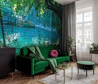 Флізелінові фотошпалери Ландшафт Природа 312x219 см Бірюзове озеро та водоспад пазли (10131VEXXL)+клей - вид 6 мініатюра