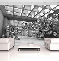 Флизелиновые фотообои 3д геометрия 368x280 см Серые шары в абстракции (10132V10) +клей