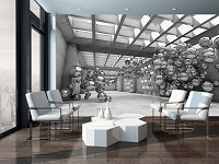 Флизелин - геометрия на фото обоях 3д модерн 416x254 см Серая комната с шарами (10132VEXXXL)+клей