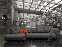 Фото обои 3д модерн 368x254 см Серая комната с шарами (10132P8)+клей