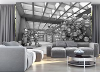 3d флизелиновые фотообои модерн 254x184 см Серая комната с шарами (10132V4)+клей