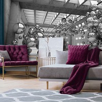 Флизелиновые 3д фото обои модерн 368x254 см Серая комната с шарами (10132V8)+клей