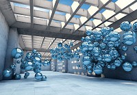 Абстрактні сучасні флізелінові фотошпалери на стіні 3D Велика кімната з синіми кулями (10134V)+клей - вид 1 мініатюра