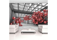 Флизелиновые современные фотообои 3д 368x254 см Серая комната с красными шарами (10135V8)+клей