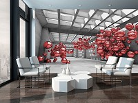 Флизелиновые современные фотообои 312x219 см 3D Серая комната с красными шарами (10135VEXXL)+клей
