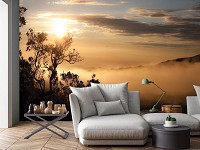 Флизелиновые фотообои Ландшафт Природа Небо 368x254 см Восход солнца над туманным лесом (10137V8)+клей