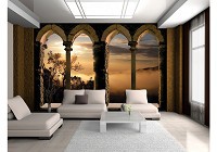 Флизелиновые 3д фотообои пейзаж арка 416x290 см Вид из окна на заход солнца (10138VEXXXXL) +клей