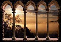 Флизелиновые фотообои 3д арка 368x280 см Пейзаж из окна на заход солнца (10139V10) +клей - вид 1 миниатюра