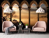 3D колонны и пять арок флизелиновые фотообои 254x184 см Восход солнца над туманным лесом (10139V4)+клей - вид 7 миниатюра