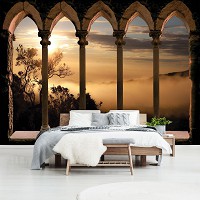 Флизелиновые фотообои 3д арка 368x280 см Пейзаж из окна на заход солнца (10139V10) +клей