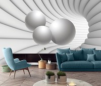 Фото обои абстракция 368х254 см 3Д Светло-серый туннель с шарами (10141P8)+клей