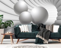 Арт флизелиновые фотообои 416x290 см 3D-туннель с белыми сферами (10141VEXXXXL) +клей