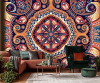 Абстрактные флизелиновые фотообои восточный узор 416x254 см Узор в цветочном разноцветном стиле (10142VEXXXL) +клей