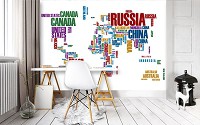 Красивые флизелиновые фотообои на кухню Карта мира из названий стран (10144V)+клей