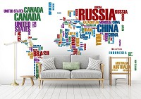 Флизелиновые фотообои фото 254x184 см Карта мира из названий стран (10144V4)+клей