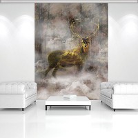 Флизелиновые фотообои животные 206x275 см Олень в туманном лесу (10145VEA) +клей