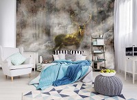 Флизелиновые фотообои животные 368x254 см Олень в туманном лесу (10145V8) +клей