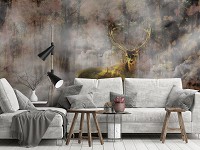 Флизелиновые фотообои с природой животные 416x254 см Олень в туманном лесу (10145VEXXXL) +клей