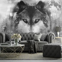 Флизелиновые фотообои животные 416x254 см Волк в черно-белом цвете (10147VEXXXL) +клей