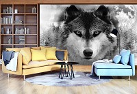 Флизелиновые фотообои животные 368x280 см Волк в черно-белом цвете (10147V10) +клей