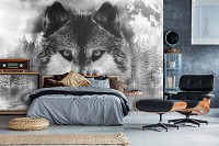 Черно-белые флизелиновые фотообои Животные Дикая природа Могучий волк (10147V)+клей