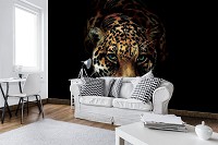 3д животные флизелиновые фотообои 368x254 см Ягуар на черном фоне (10148V8) +клей