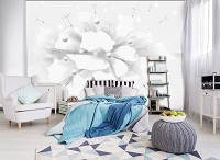 Абстракция флизелиновые фотообои 254x184 см Белые 3Д фигуры шары и одуванчики (10150V4)+клей