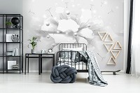 3д флизелиновые фотообои 416x254 см Белая абстракция с шарами на фоне стены (10150VEXXXL) +клей