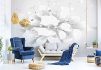 Флизелиновые фотообои 3д 416x290 см Белая абстракция с шарами на фоне стены (10150VEXXXXL) +клей