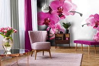 Флизелиновые фотообои в спальню 3D цветы 416х290 см Две розовые орхидеи на черно-белом фоне (10155VEXXXXL)+клей