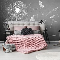 Флізелінові фото шпалери квіти 312x219 см Білі кульбаби та метелики на сірий фон (10158VEXXL)+клей