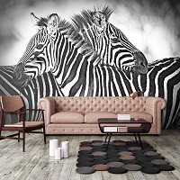Флизелиновые фотообои в спальню черно-белые животные Две зебры (10159V)+клей