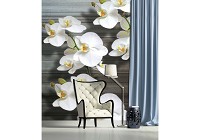 Флизелиновые фотообои 3д цветы 184x254 см Белые орхидеи на фоне серых досок (1015V4A)+клей