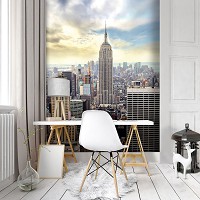 Красивые флизелиновые фотообои на кухню 3Д Небоскребы 206x275 см город Нью-Йорк и чистое небо (10160VEA)+клей