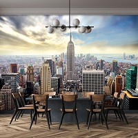 Флизелиновые 3д фотообои в зал 368x254 см город Нью-Йорк и чистое небо (10160V8) +клей