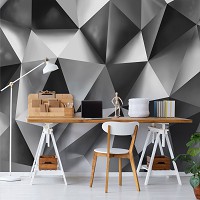 Зд флизелиновые черно-белые фотообои 460x300 см Геометрическая современная стена из треугольников (10162V12) +клей