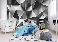 Абстрактные флизелиновые 3д черно-белые фотообои 368x254 см Геометрическая современная стена из треугольников (10162V8) +клей