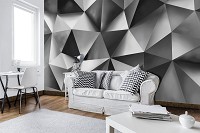 Флизелиновые 3д черно-белые фотообои 312x219 см Геометрическая современная стена из треугольников (10162VEXXL) +клей