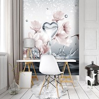 Светлые флизелиновые фотообои цветы 184x254 см 3Д Сердце на воде с магнолиями (10163V4A)+клей