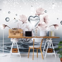 Флизелиновые фотообои красивые цветы 460x300 см 3Д Сердце на воде с магнолиями (10163V12) +клей