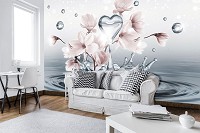 Флизелиновые фотообои цветы 312x219 см 3Д Сердце на воде с магнолиями (10163VEXXL) +клей