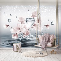 Флизелиновые фотообои цветы 3Д Сердце на воде с магнолиями (10163V)+клей