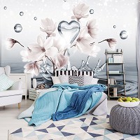Красивые флизелиновые фотообои цветы 254x184 см 3Д Сердце на воде с магнолиями (10163V4)+клей
